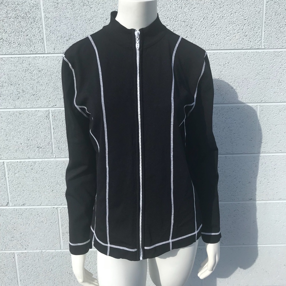 Black White Lined Rhinestone Track Sports Jacket